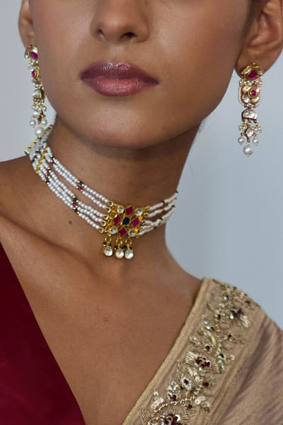 Multicolour polki choker