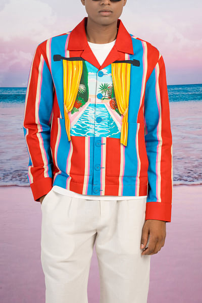 Multicolour pool and stripe printed jacket
