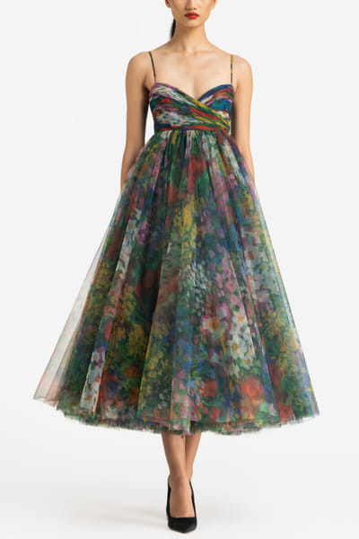 Multicolour poppy printed midi dress