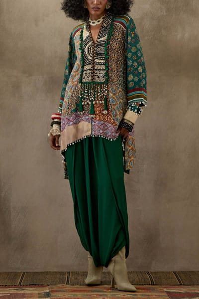 Multicolour printed embroidered co-ords