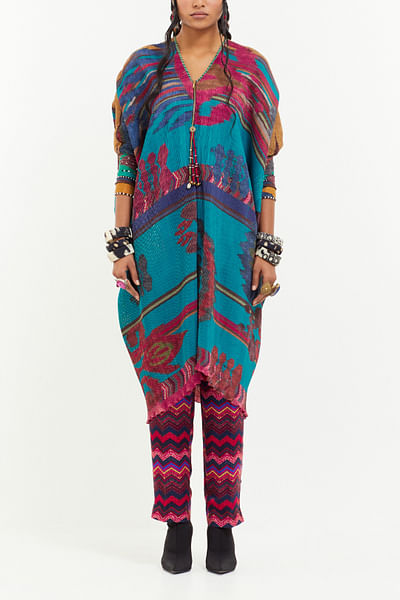 Multicolour printed kaftan tunic set