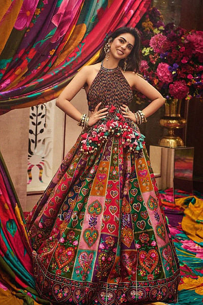 Multicolour printed lehenga set