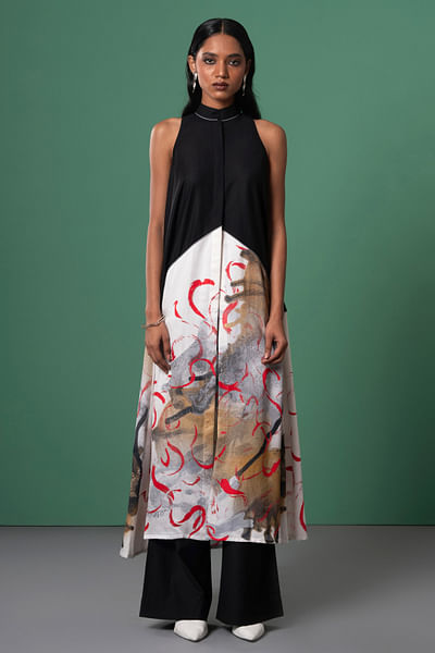 Multicolour printed longline top and trousers