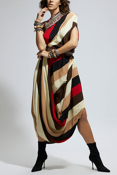 Multicolour printed one-shoulder dress