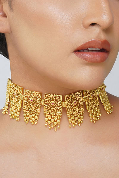 Multicolour ruby embellished choker