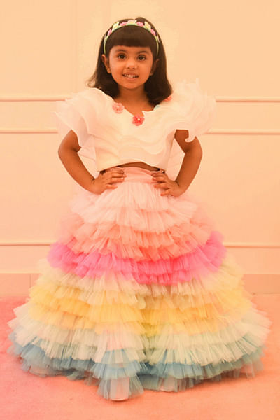 Multicolour ruffled skirt set