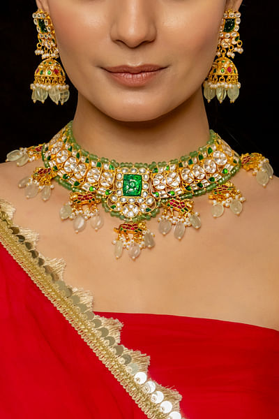Multicolour semi precious stone necklace set