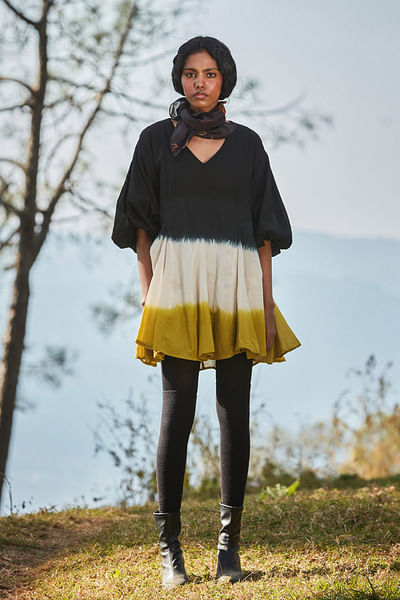Multicolour shibori dip-dyed skater dress