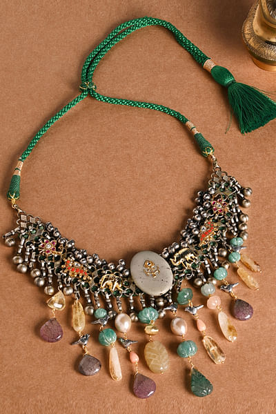 Multicolour stone and beaded necklace