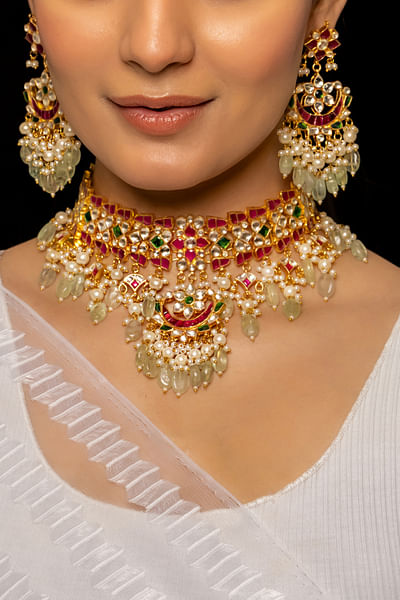 Multicolour stone and kundan necklace set