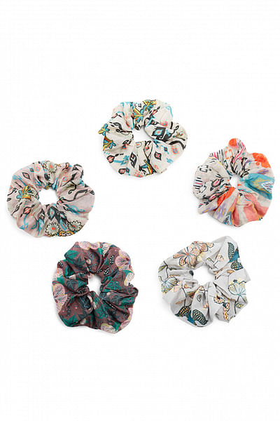 Multicolour stone ikat printed scrunchie set