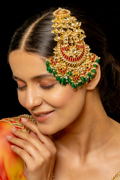 Shlok Jewels Multicolour stone kundan and pearl passa SHJMAY24D1019