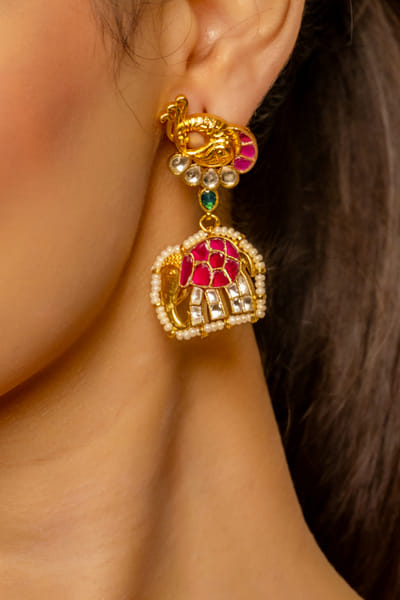 Shlok Jewels Multicolour stone pearl kundan danglers SHJMAY24D1035