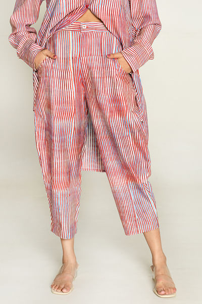 Multicolour stripe block print pants