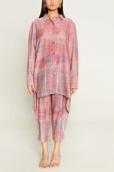 Multicolour stripe block printed co-ords