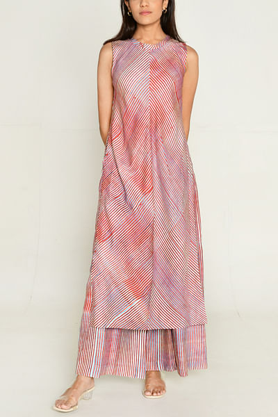 Multicolour stripe block printed kurta