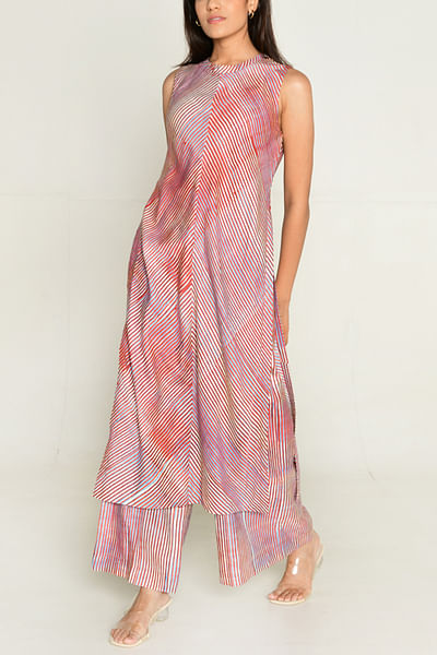 Multicolour stripe block printed kurta set