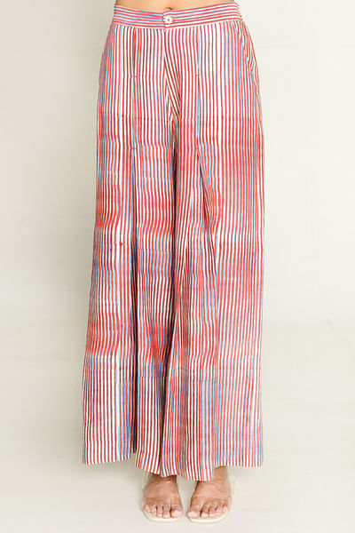 Multicolour stripe block printed pants