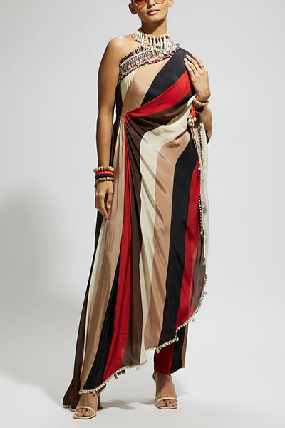 Multicolour stripe printed co-ords