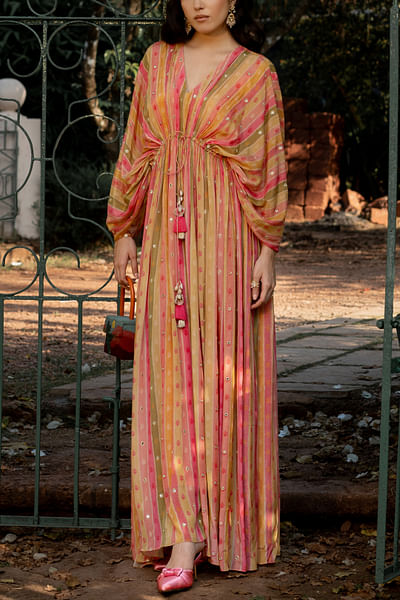 Multicolour stripe printed kaftan