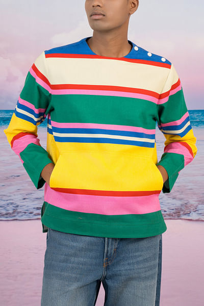 Multicolour stripe printed sweatshirt