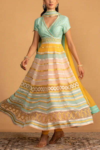 Multicolour striped gota work anarkali set