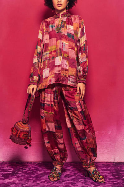 Multicolour tie-dye patchwork co-ords