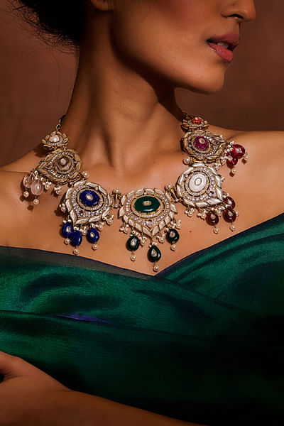 Multicolour zircon and pearl necklace