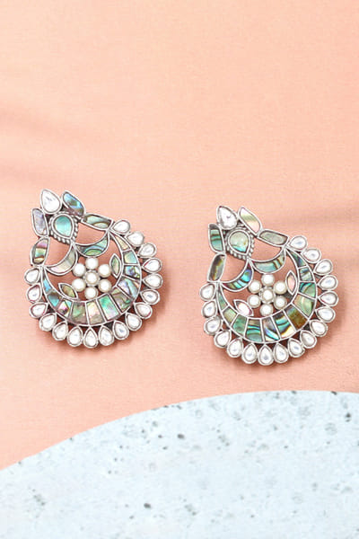 Multicoloured pearl and stone chandbalis