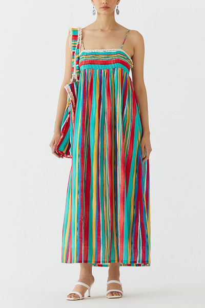 Multicoloured stripe printed dress