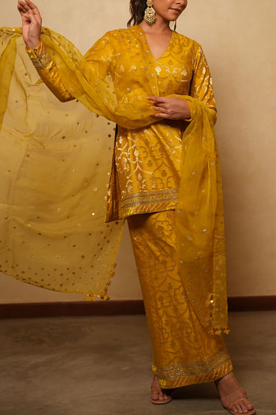 Mustard aari embroidery dupatta