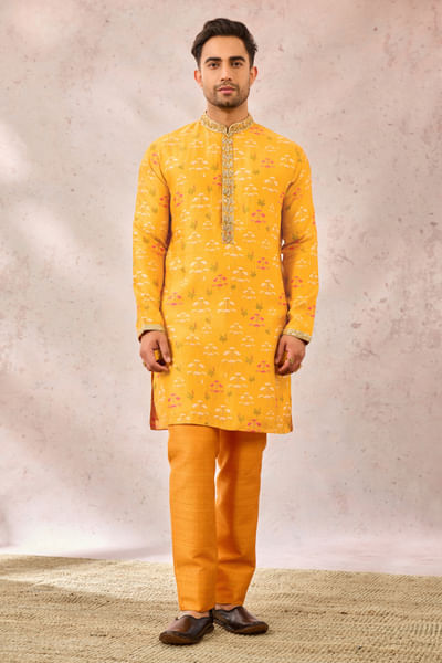 Mustard blossom tree printed kurta