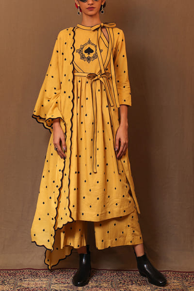 Mustard cotton angrakha tunic set
