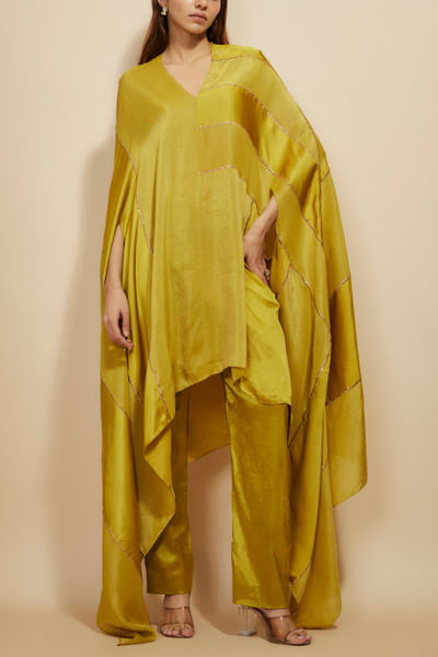 Mustard embroidered kaftan set