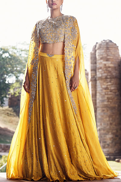 Mustard embroidered lehenga set