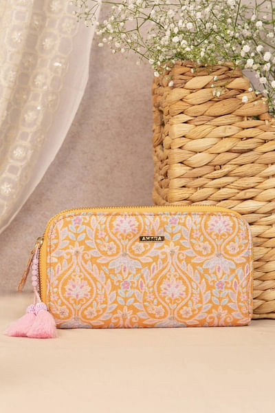 Mustard embroidered wallet