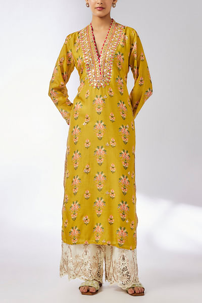 Mustard floral printed kurta