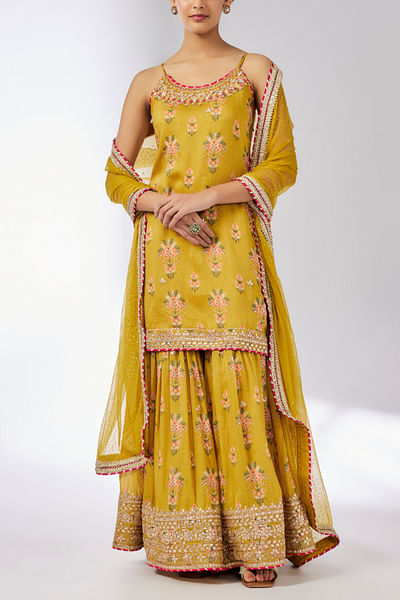 Mustard floral printed sharara set