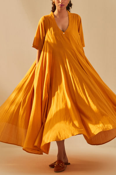 Mustard gathered maxi dress