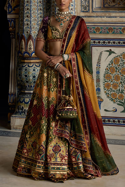 Mustard kalamkari print lehenga set