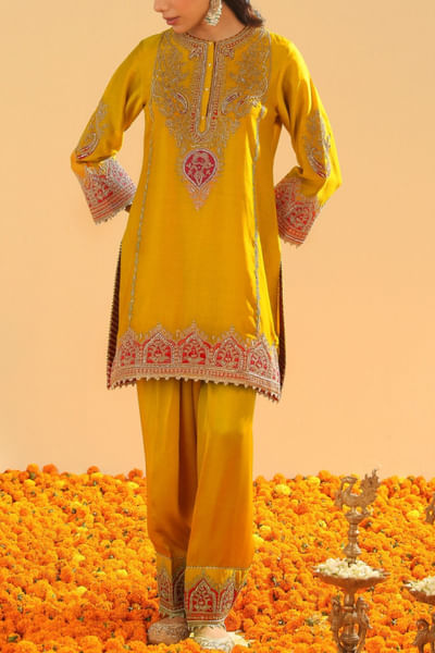 Mustard kiran dori embroidered kurta set