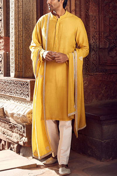 Mustard linen kurta set