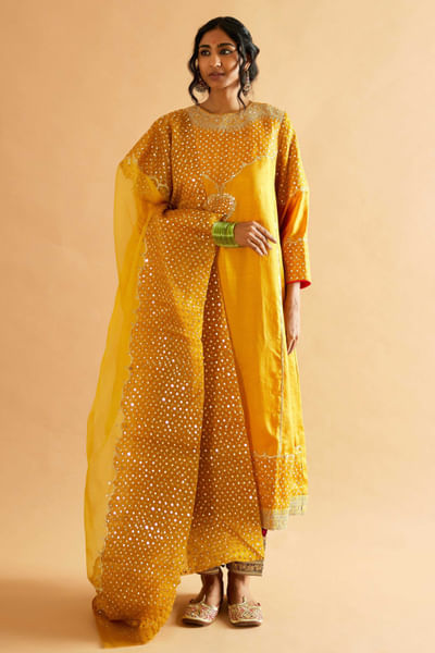 Mustard mirror embroidered kurta set