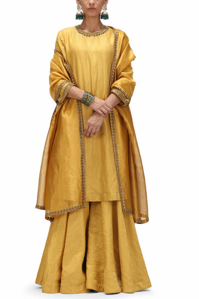 Mustard munga silk gharara set