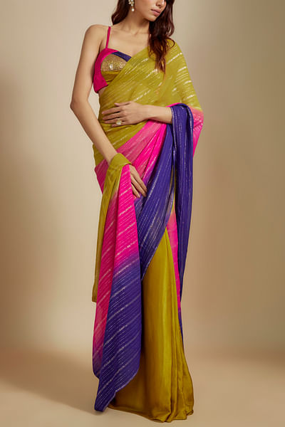Mustard ombre sari set