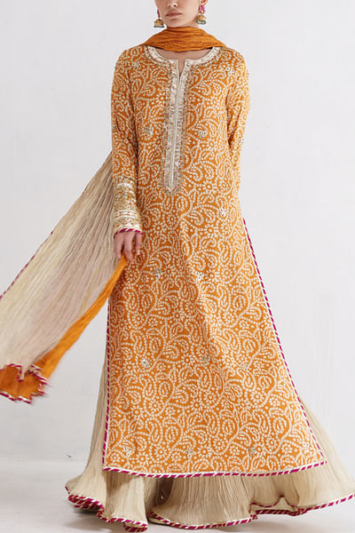 Mustard paisley and floral printed kurta set