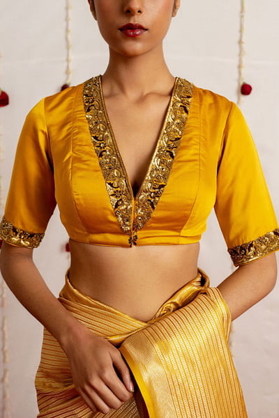Mustard sequin embroidery blouse