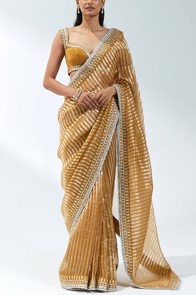 Mustard striped sari set