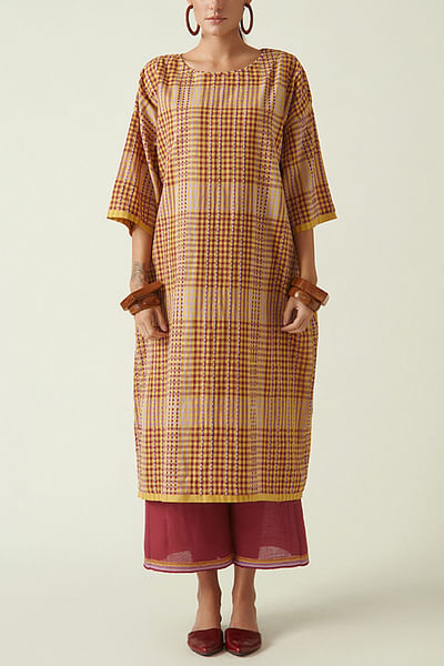 Mustard woven checkered pattern tunic