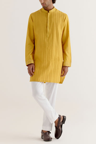 Mustard yellow pintuck kurta set